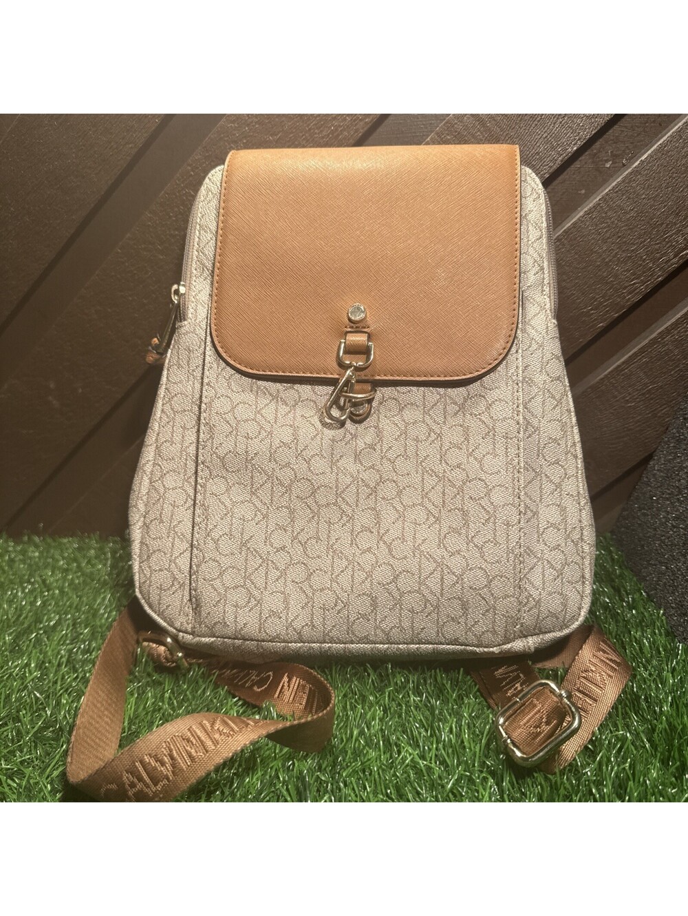 Calvin Klein Elaine Monogram Flap Backpack Women's Handbags Brown